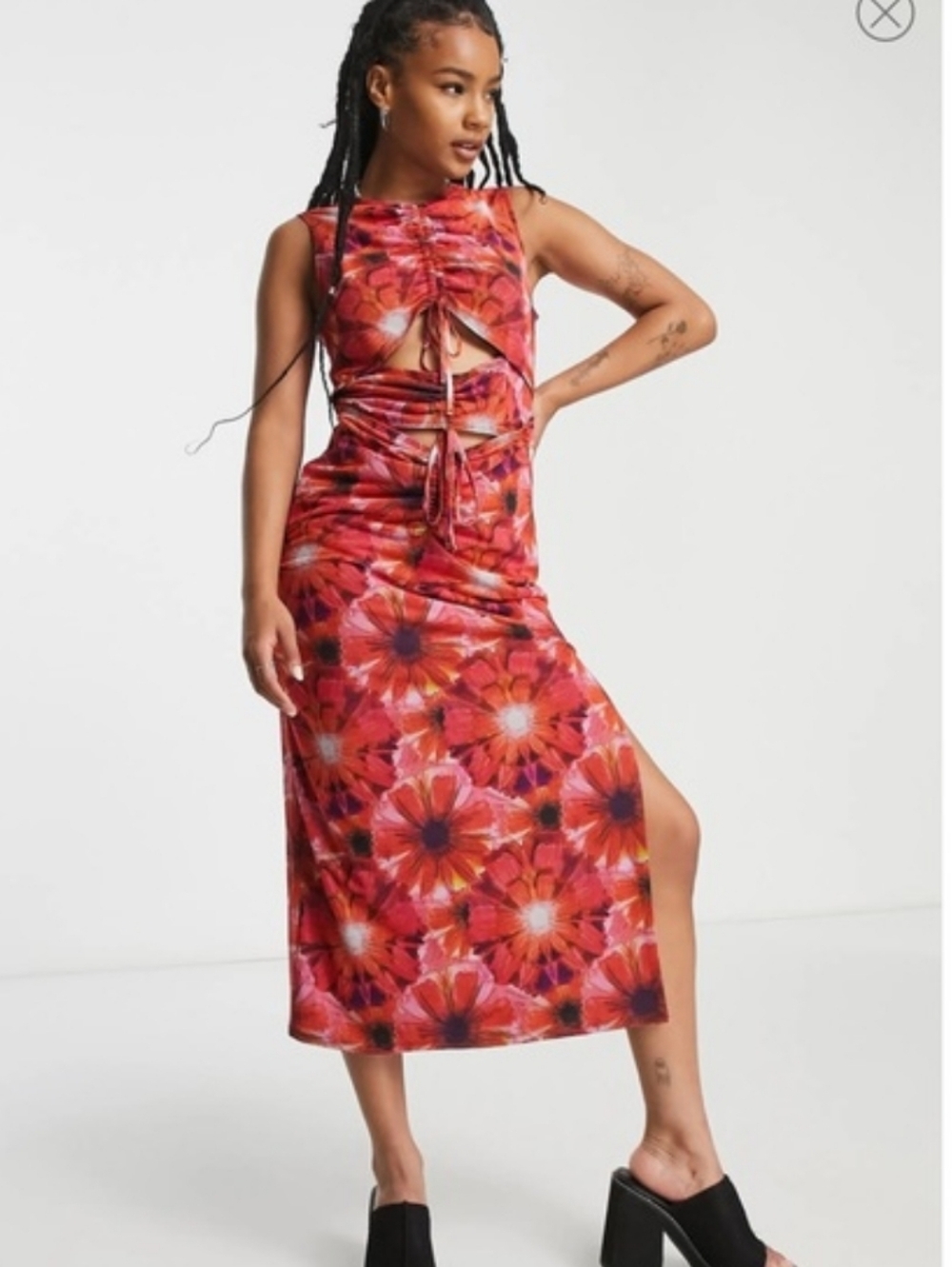 NWT Topshop Red Floral Maxi Dress with Cut Outs, US Petite 8-10 - Picture 2 of 10